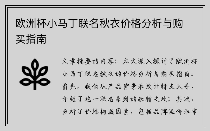 欧洲杯小马丁联名秋衣价格分析与购买指南